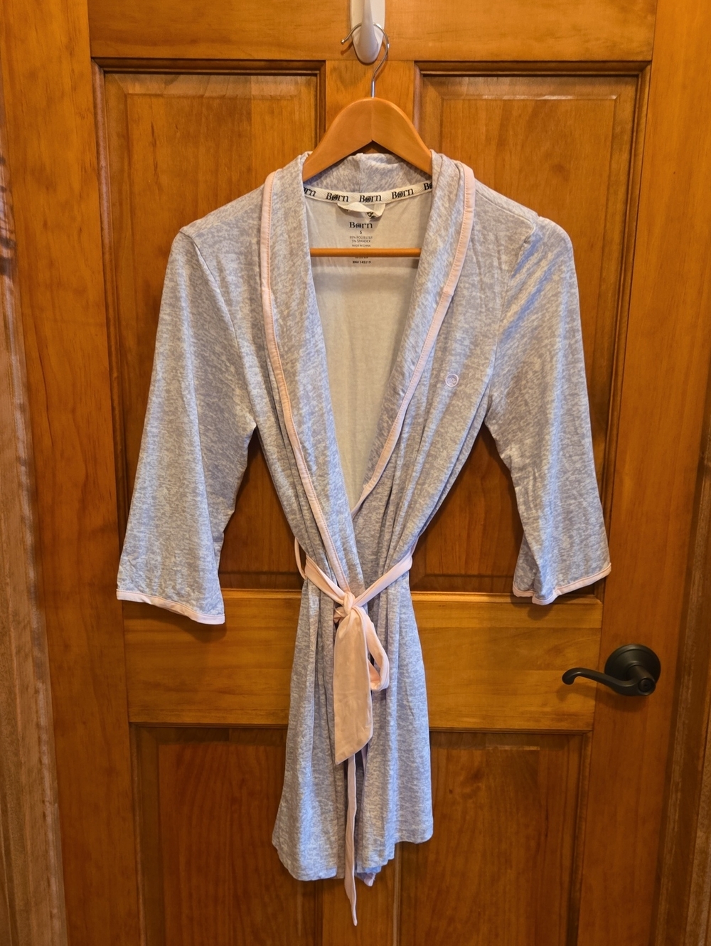 Born Soft Heather Gray Robe with Blush Trim